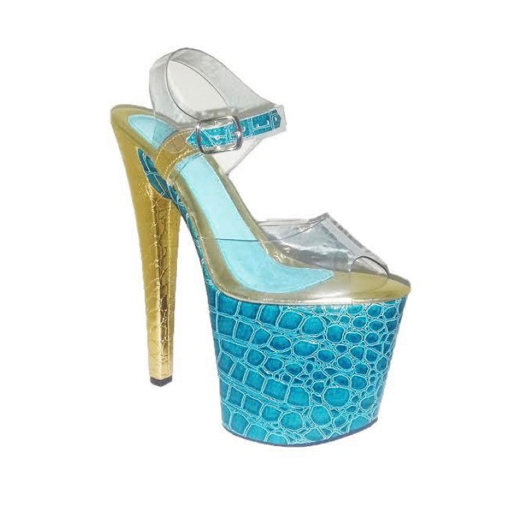 Classic clear vinyl turquoise and gold croc vegan leather sandals (more colors are available)
