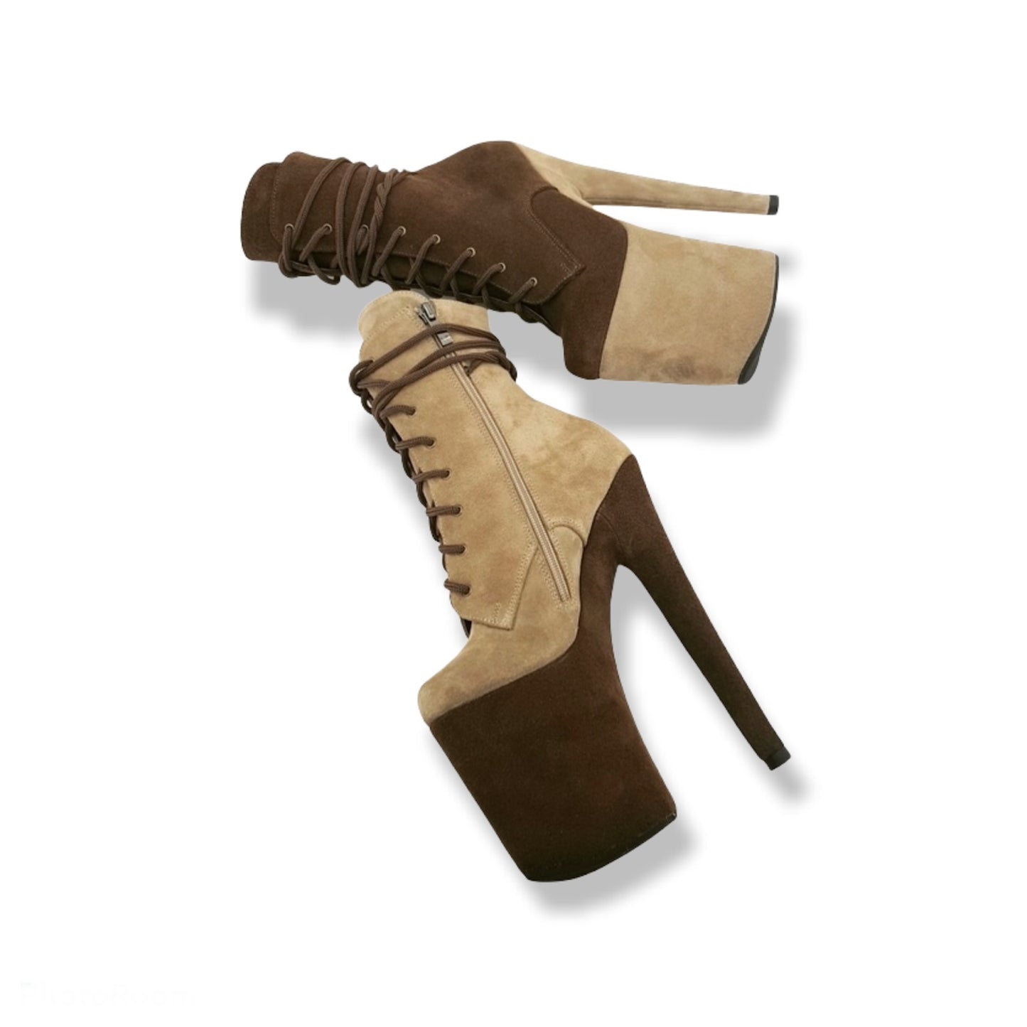 Chocolate and Cappuccino mismatched genuine suede ankle - mid calf boots(more colors are available)