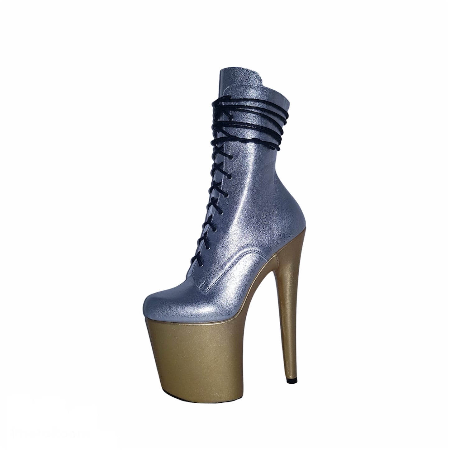 Silver and gold genuine leather ankle - mid calf boots