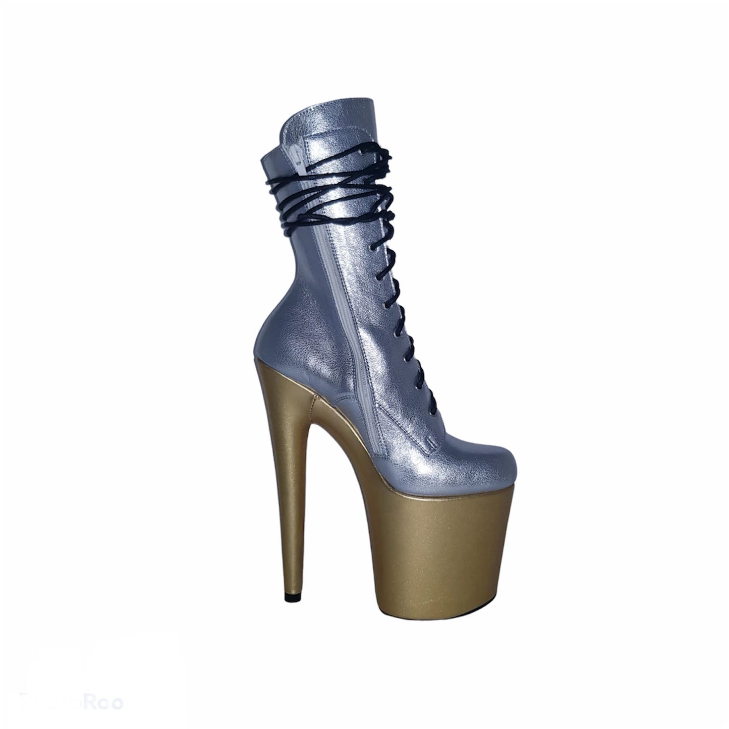 Silver and gold genuine leather ankle - mid calf boots