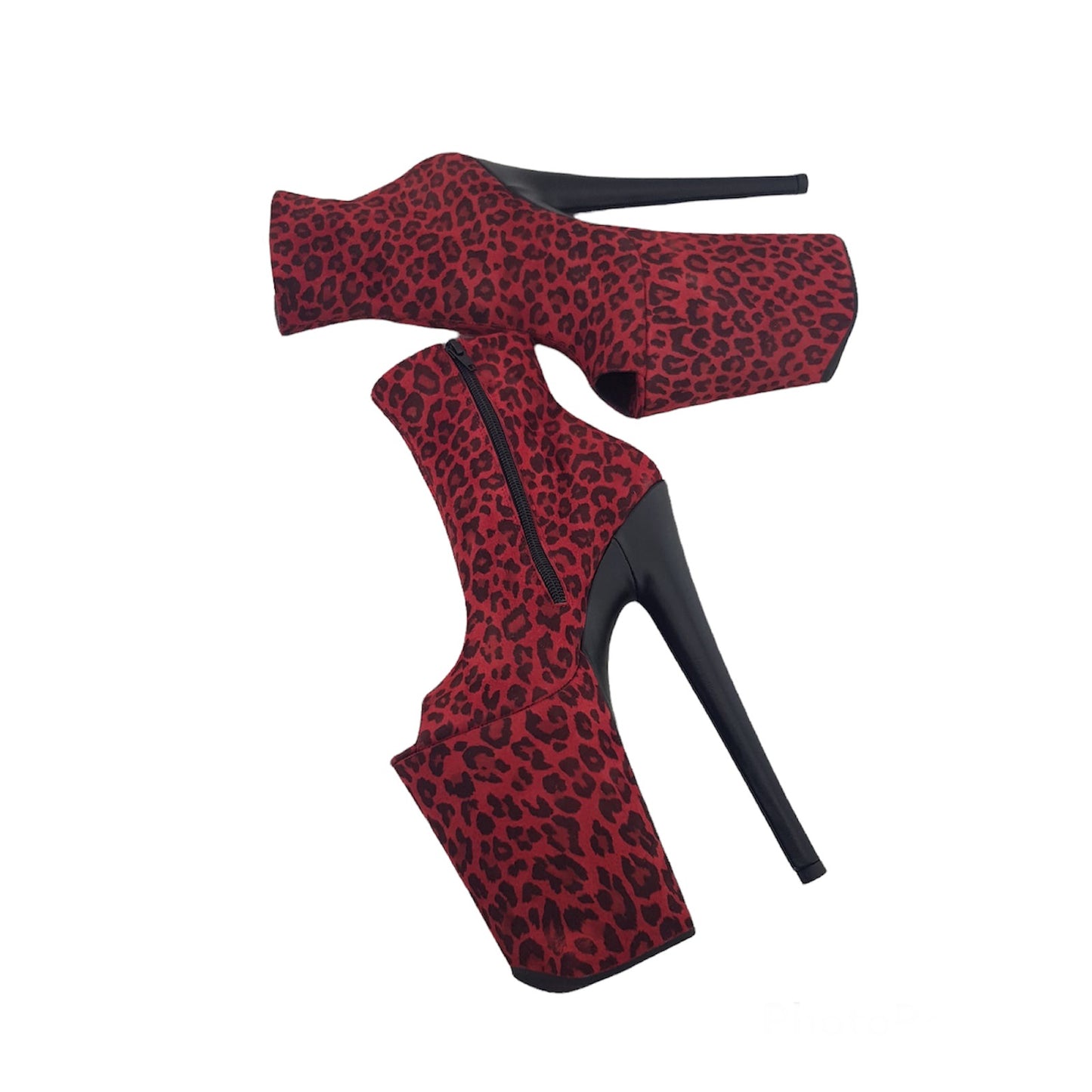 Red cheetah genuine suede black leather heel no-lace ankle - mid calf boots (more colors are available)