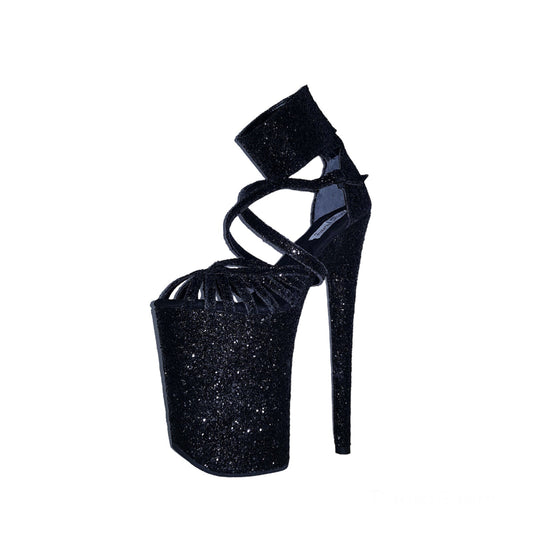Spider black glitter long strap ankle cuff sandals (more colors are available)