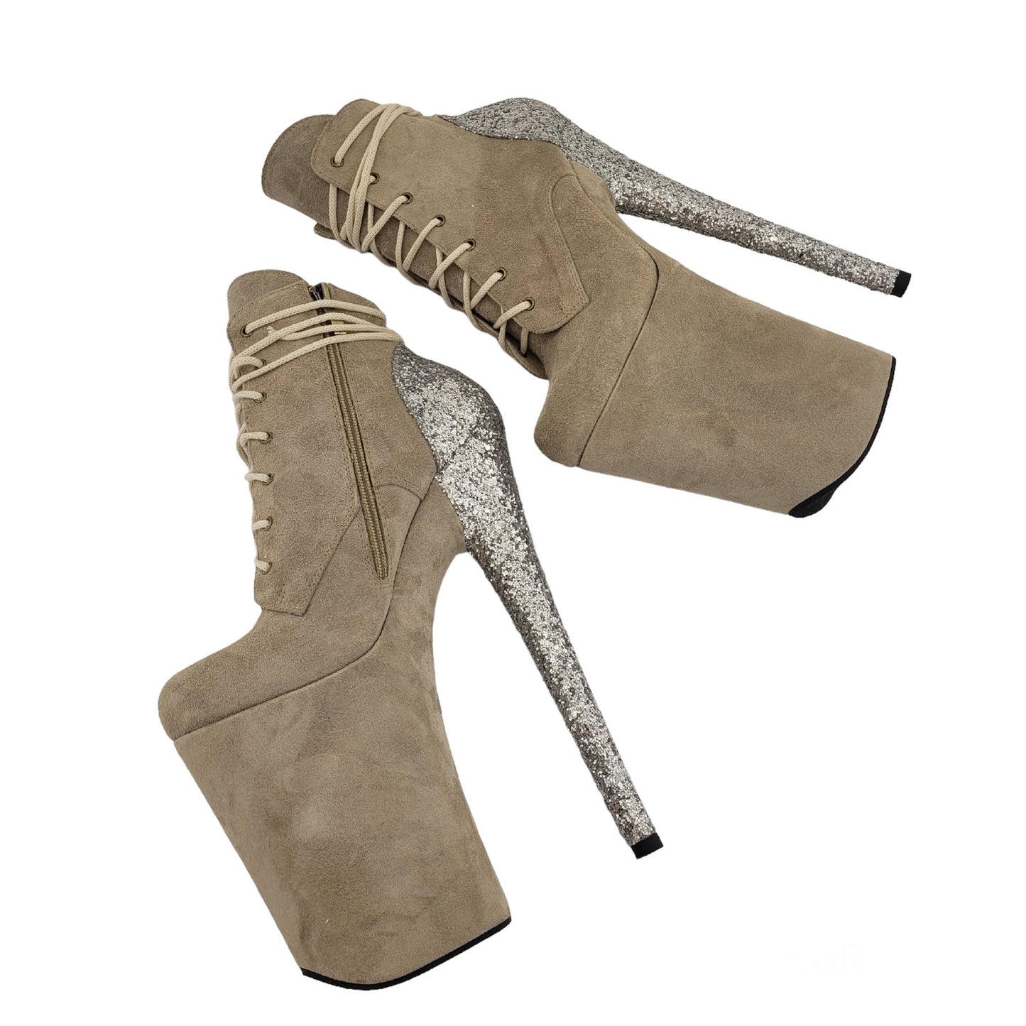 Beige genuine suede glitter heel ankle - mid calf boots (more colors are available)