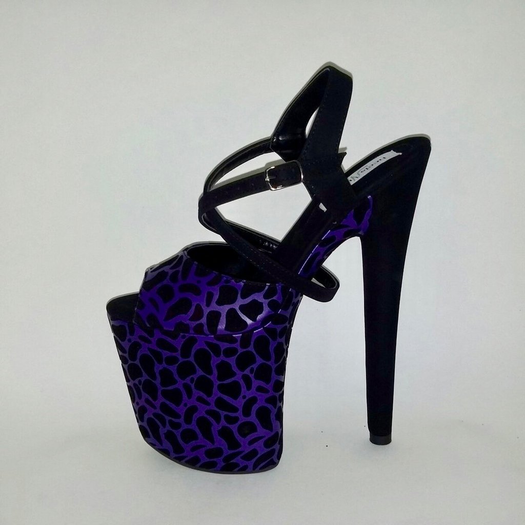 Classic long strap closure purple leopard vegan suede sandals (more colors are available)