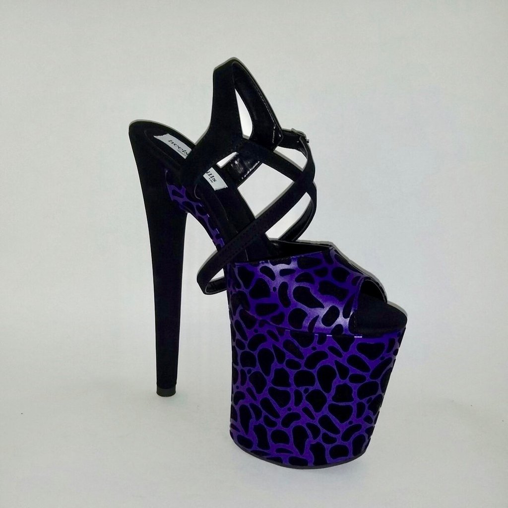Classic long strap closure purple leopard vegan suede sandals (more colors are available)