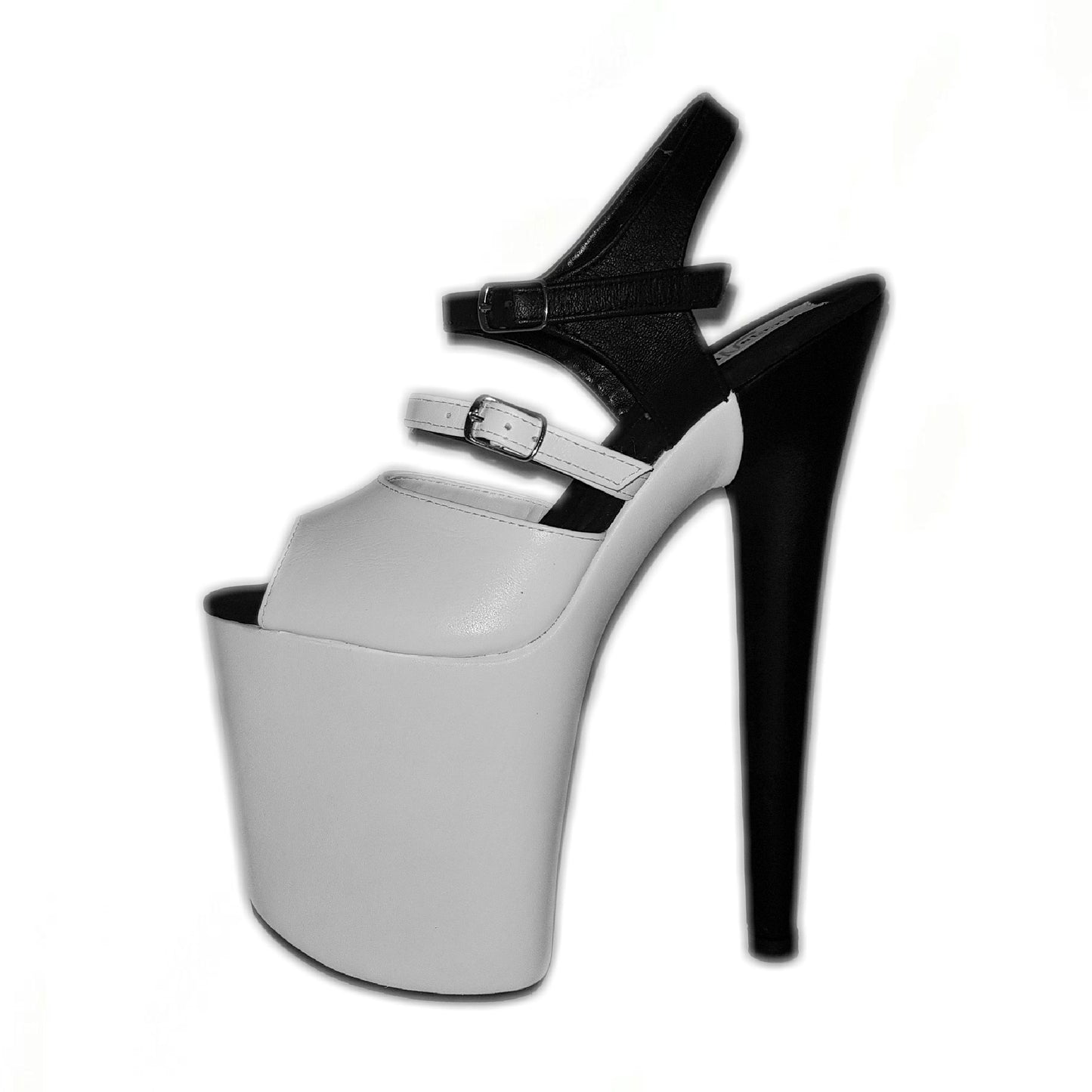 Classic extra strap with buckle black and white leather sandals