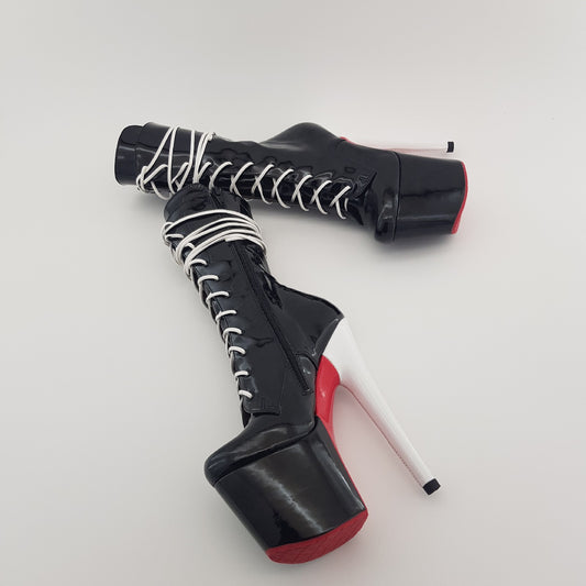 Red sole black patent vegan leather ankle - mid calf high boots