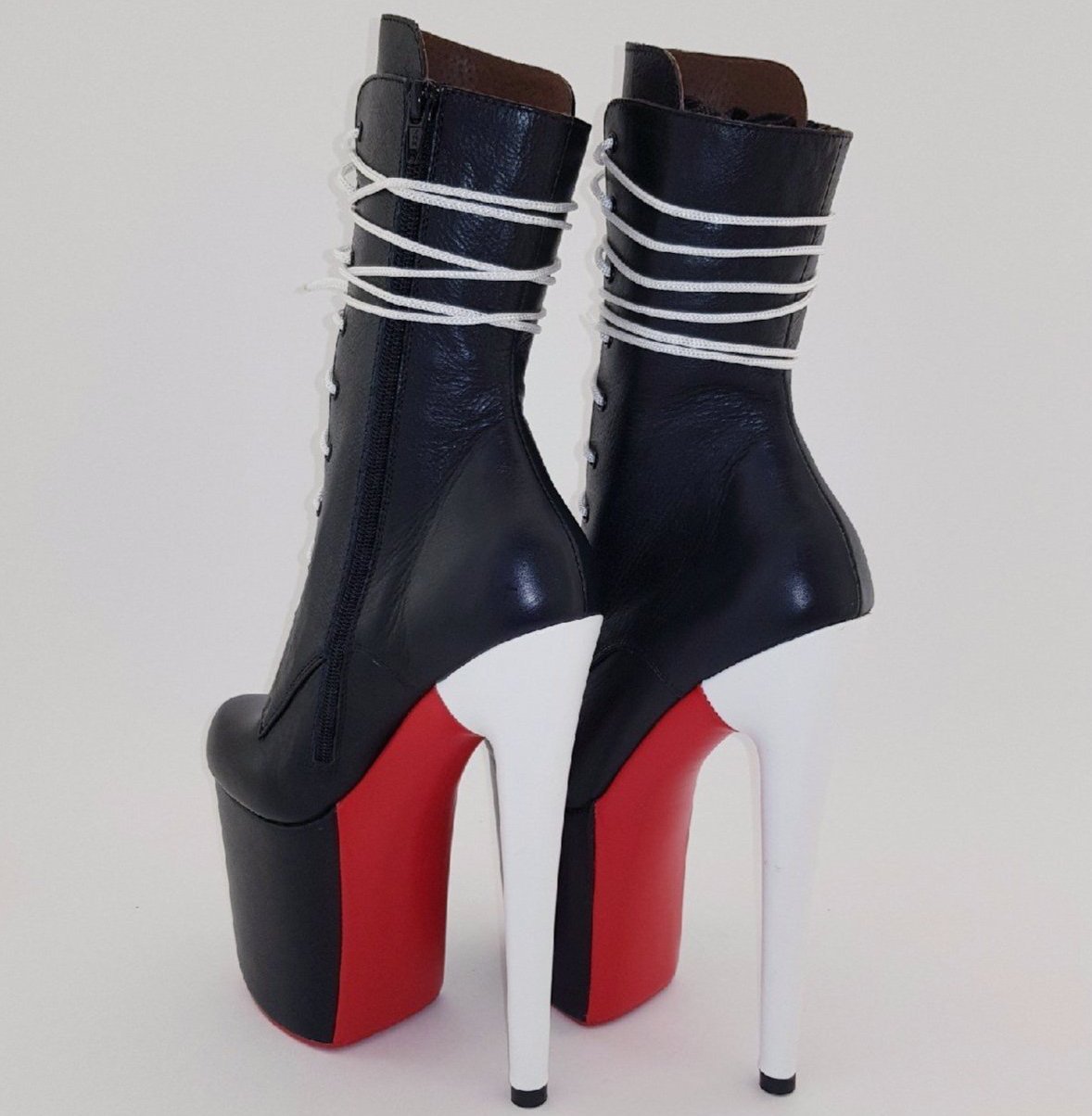 Red sole black genuine leather ankle - mid calf high boots