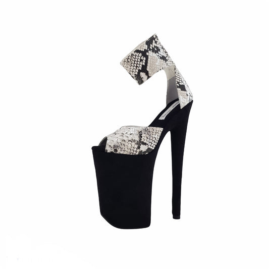 Classic snakeskin black vegan suede platform ankle cuff sandals (more colors are available)