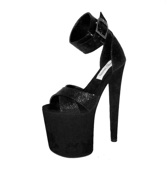 Elegant black glitter vegan suede platform ankle cuff sandals (more colors are available)